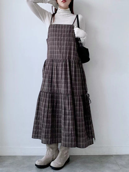 側分岔綁結格紋吊帶OPS🪵｜2色入