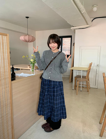 日系格紋荷葉邊復古長裙｜2色入