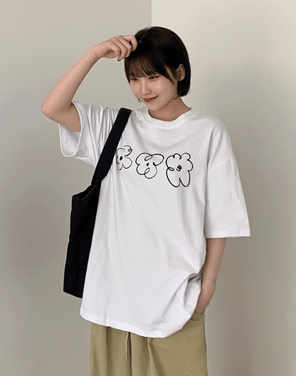 手繪🖍️三朵花寬鬆TEE｜4色入
