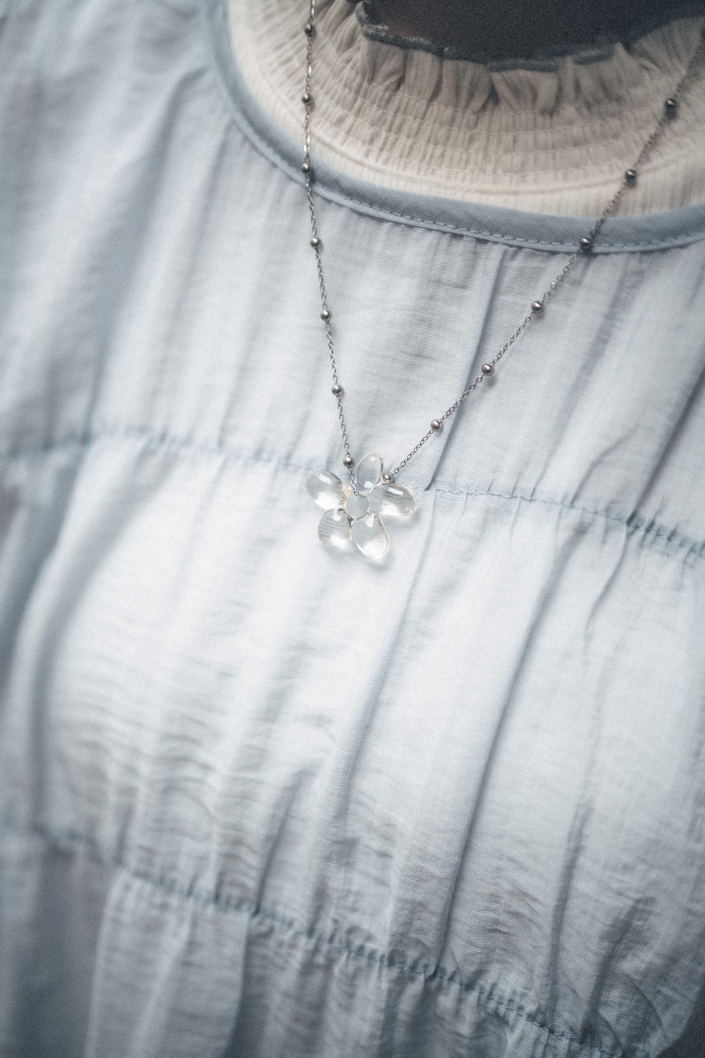 透明花朵銀珠頸鏈｜2色入