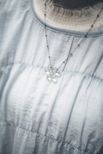透明花朵銀珠頸鏈｜2色入
