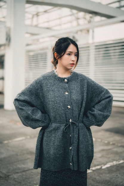 馬海毛觸感針織開襟衫搭配腰帶｜5色入