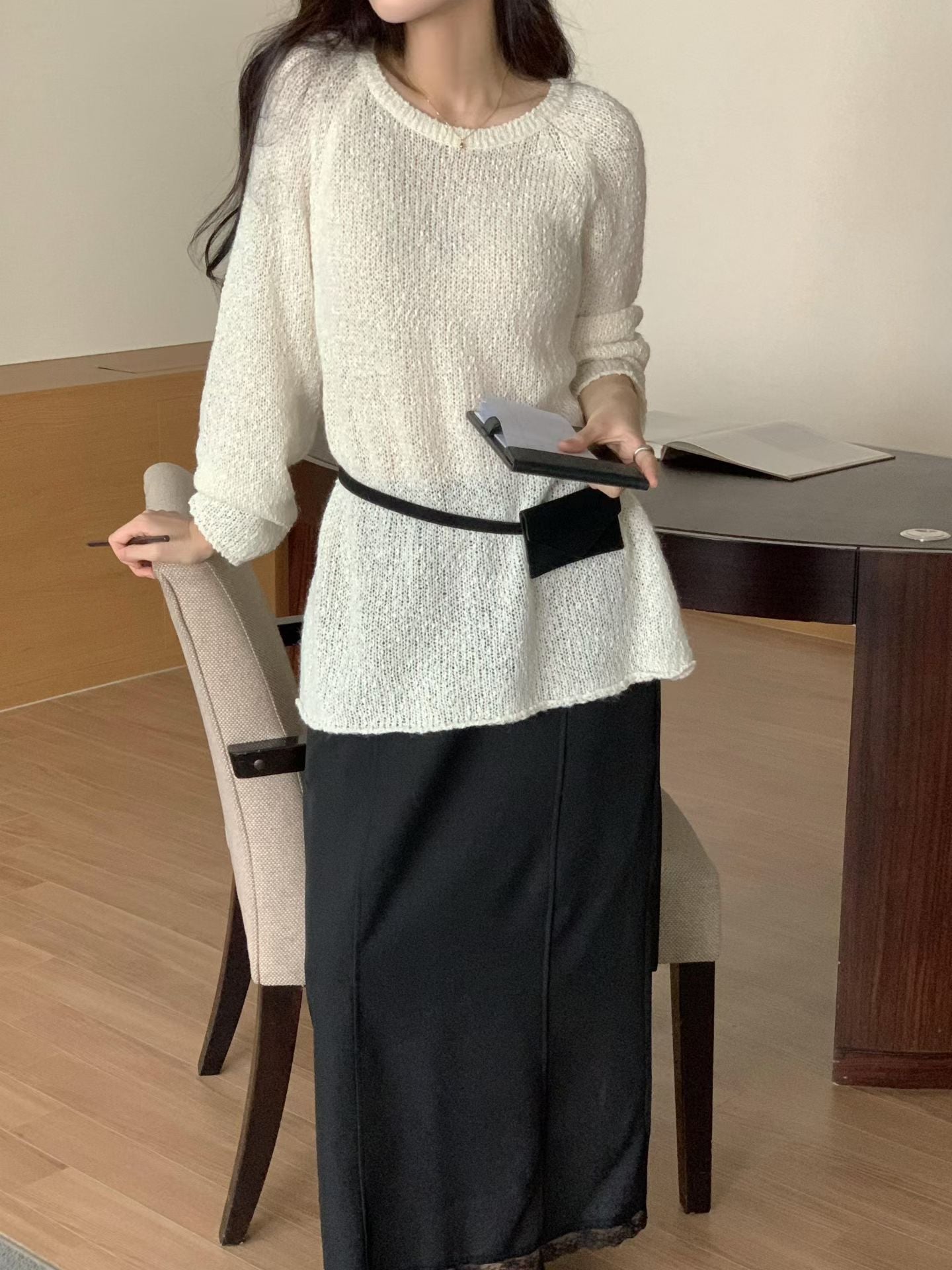 粗呢花羊毛寬身針織上衣｜1色入