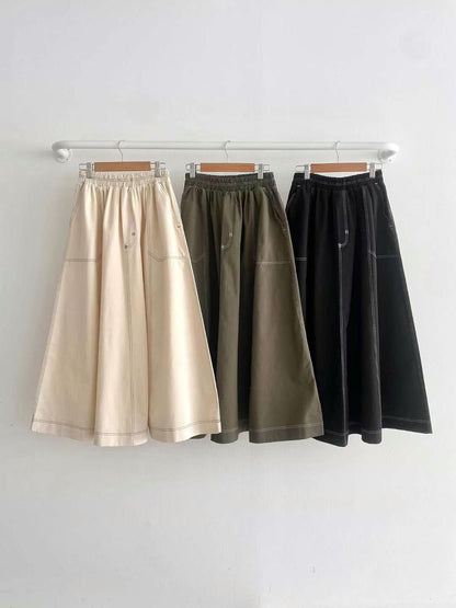 顯瘦裙形！橡筋頭明線A字裙｜3色入