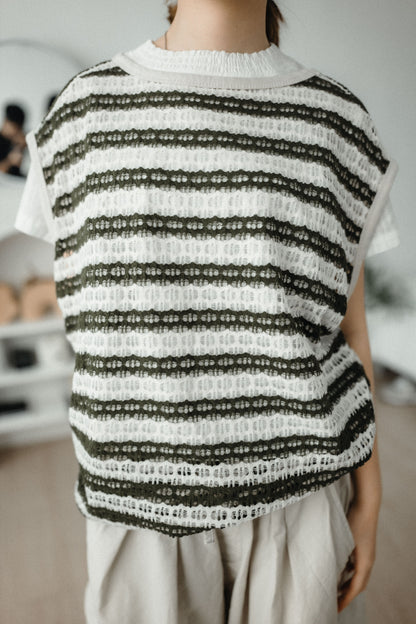 OVERSIZE洞洞條紋VEST｜2色入