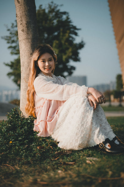 凹凸心形雕紋桃絨長裙｜2色入