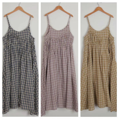 夏季色系🍬格子斜ruffle吊帶ops｜3色入