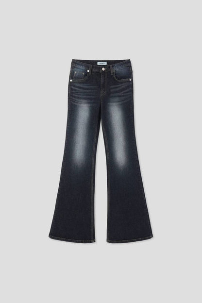 Lucky Ones閃石洗水深藍喇叭褲｜1色入