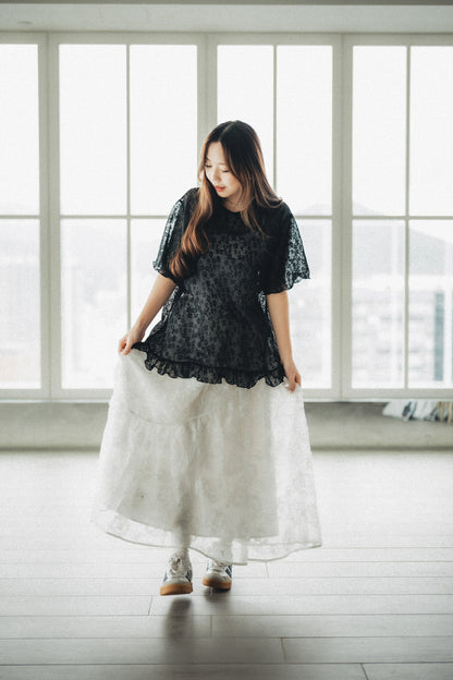 Fafa♪٩✿´ヮ`✿ 透膚oversized top｜2色入