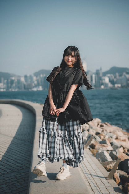 春日荷葉Ruffle格仔Dress｜2色入