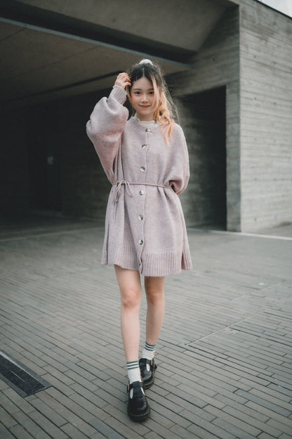 馬海毛觸感針織開襟衫搭配腰帶｜5色入