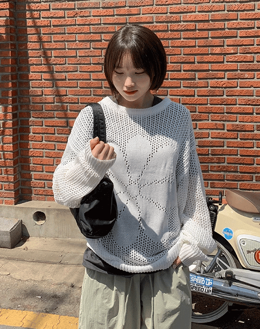 網眼花花圖案針織上衣｜2色入