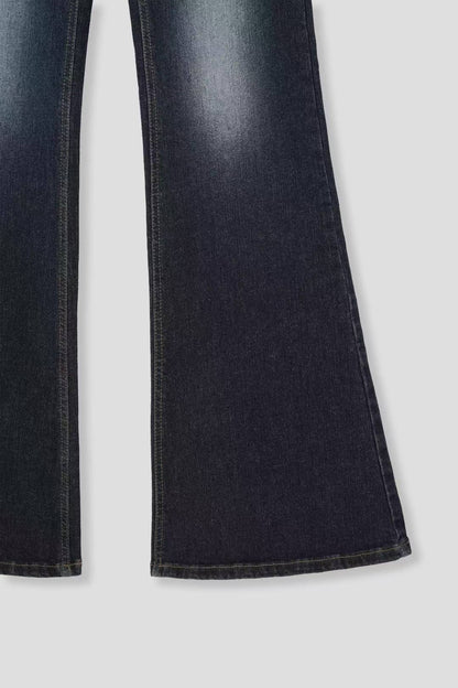 Lucky Ones閃石洗水深藍喇叭褲｜1色入