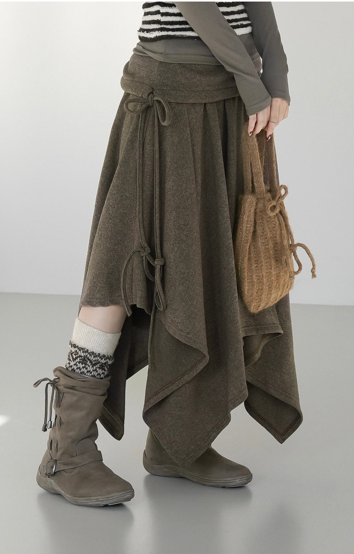 不對稱下擺中長版半裙｜2色入