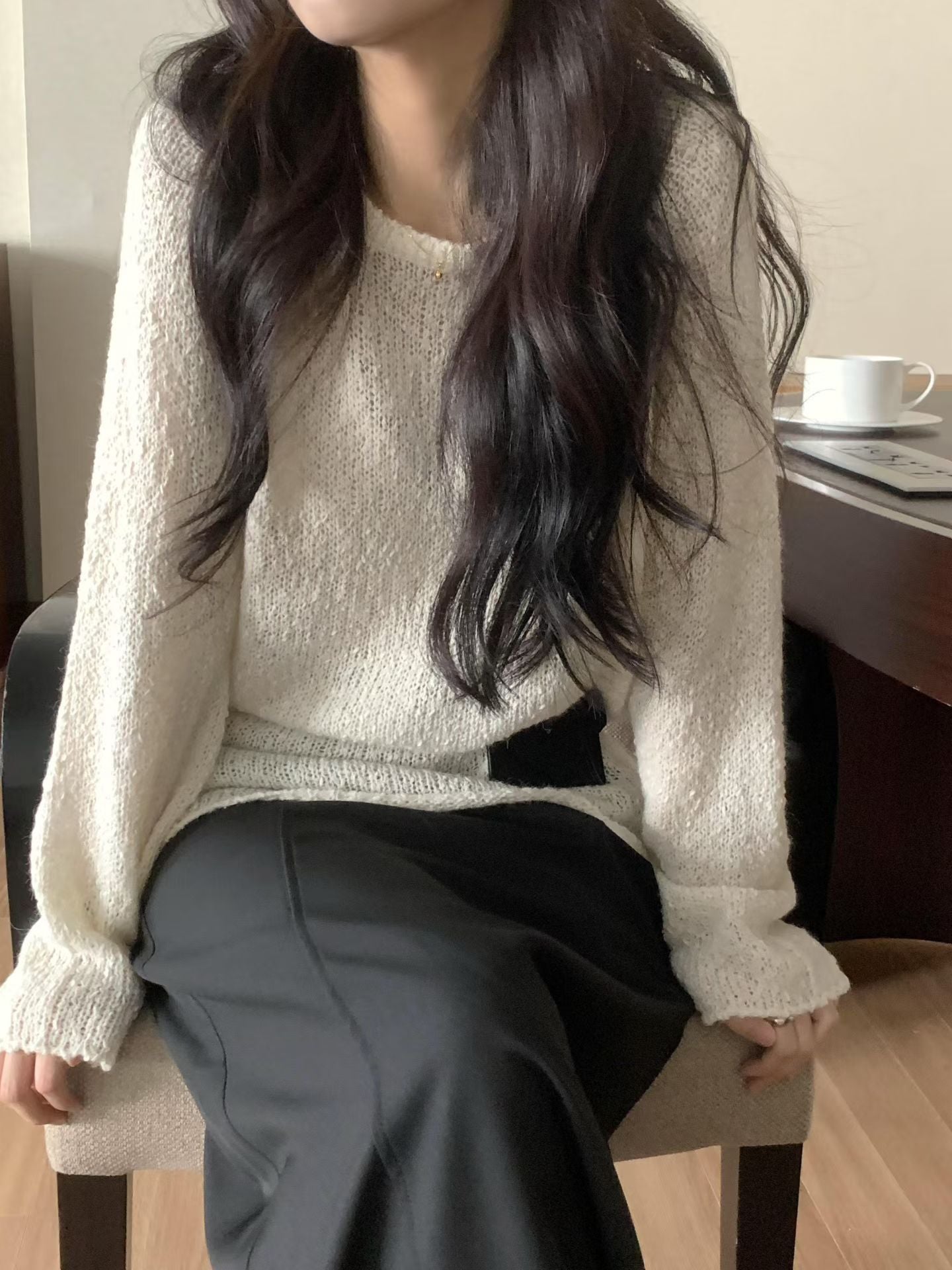 粗呢花羊毛寬身針織上衣｜1色入