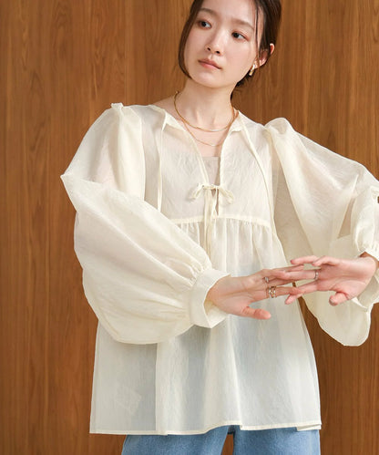 JP輕透綁帶襯衫blouse｜3色入