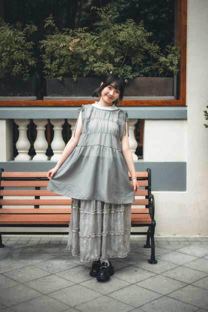 透紗格紋RUFFLE邊半身裙｜3色入