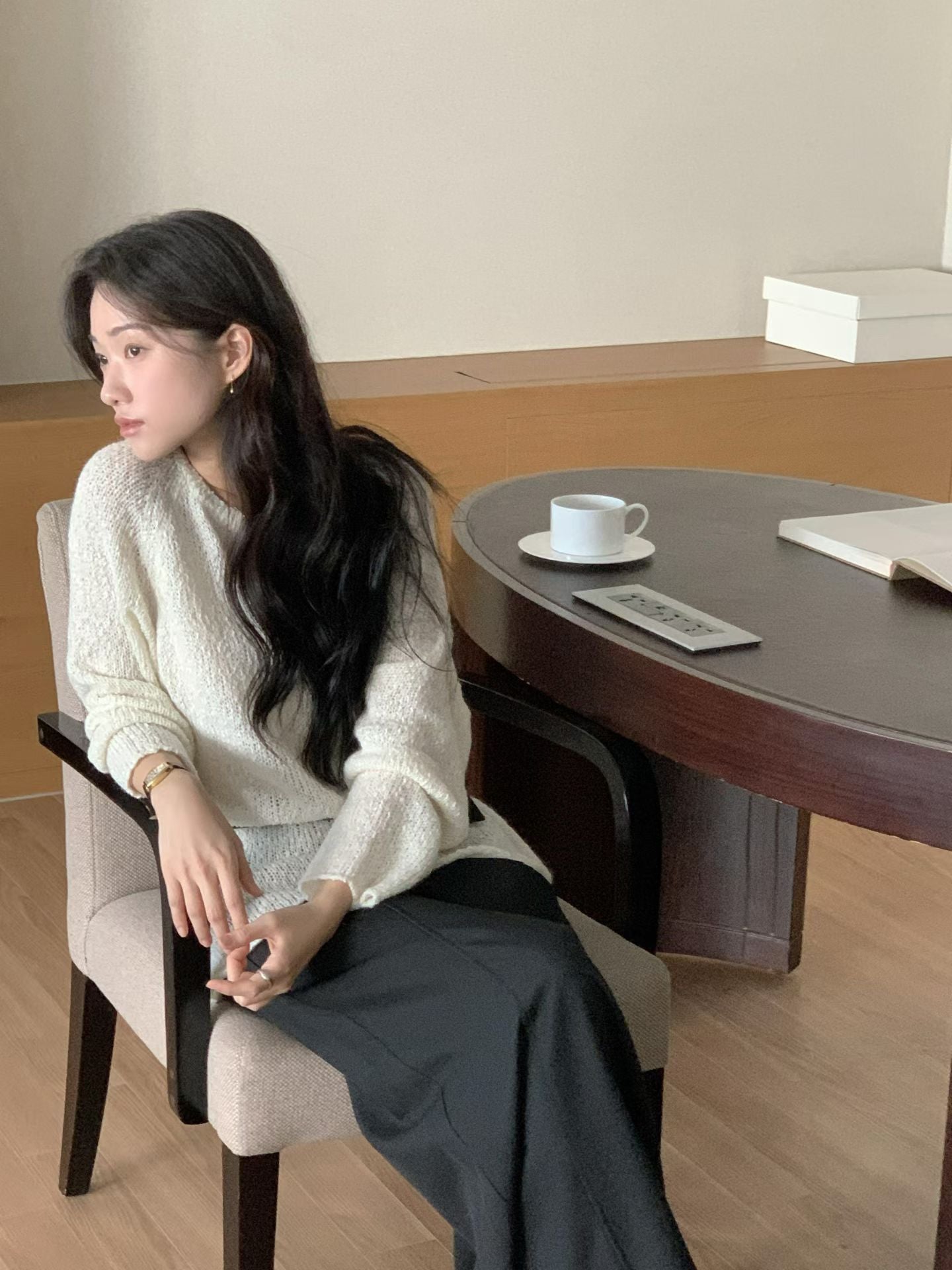 粗呢花羊毛寬身針織上衣｜1色入