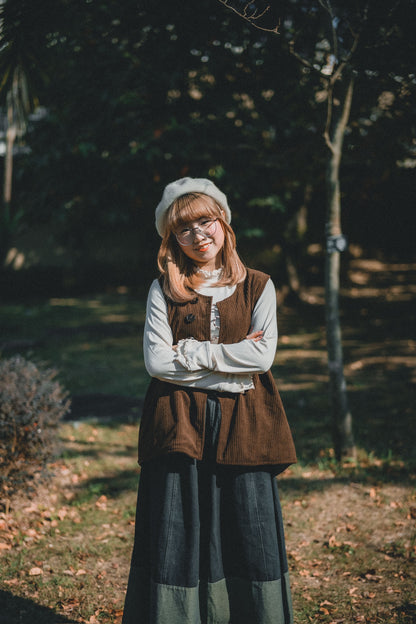 兩面穿QQ格仔鈕扣馬甲｜2色入