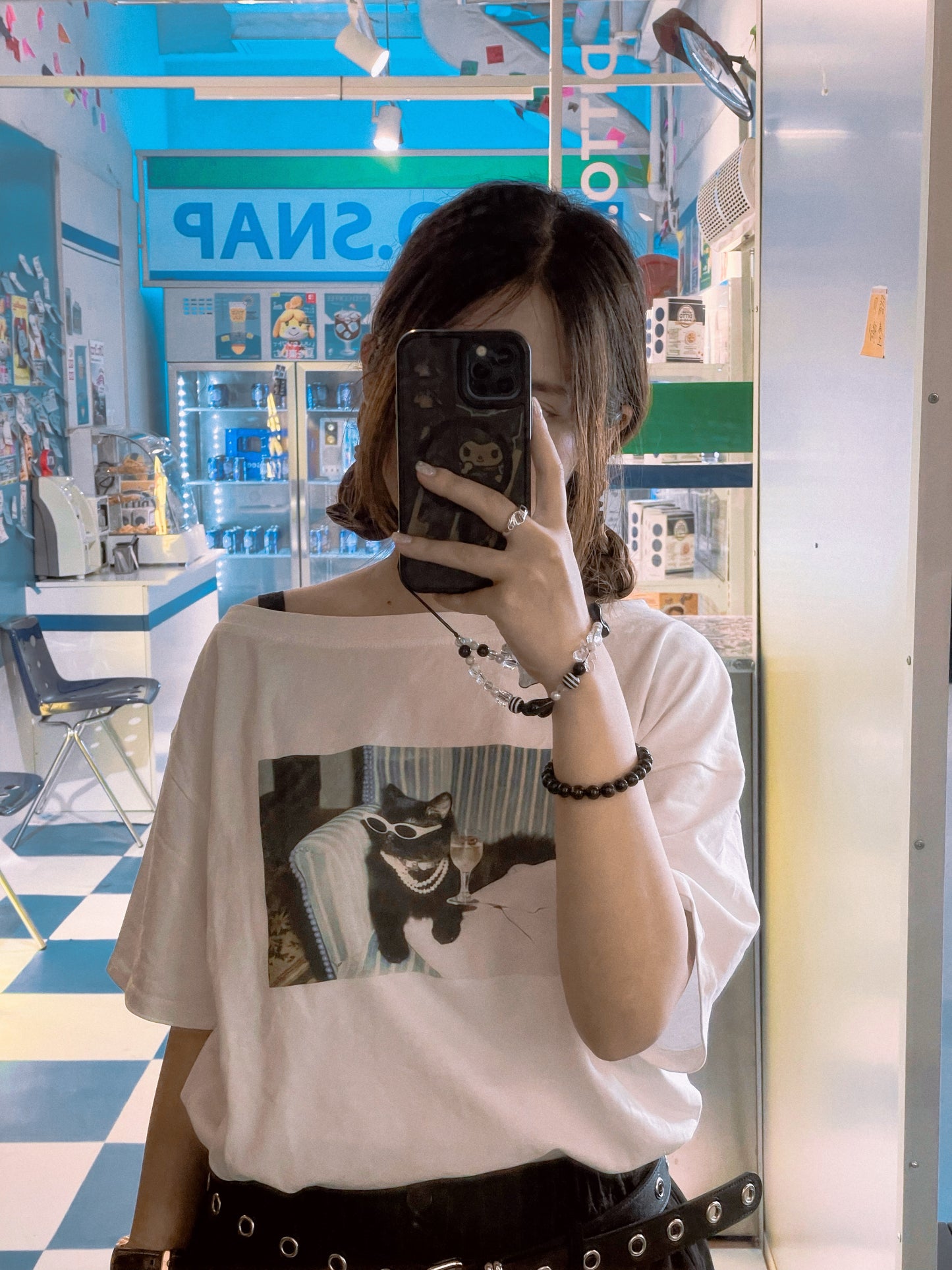 黑超貓貓🕶️ 露肩T-shirt｜2色入