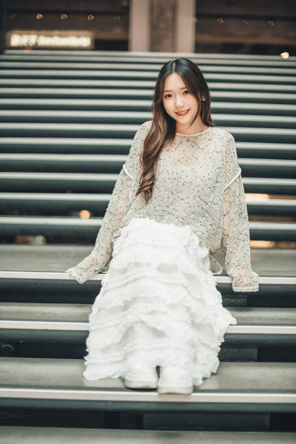 JP線粒點網格罩衫｜3色入