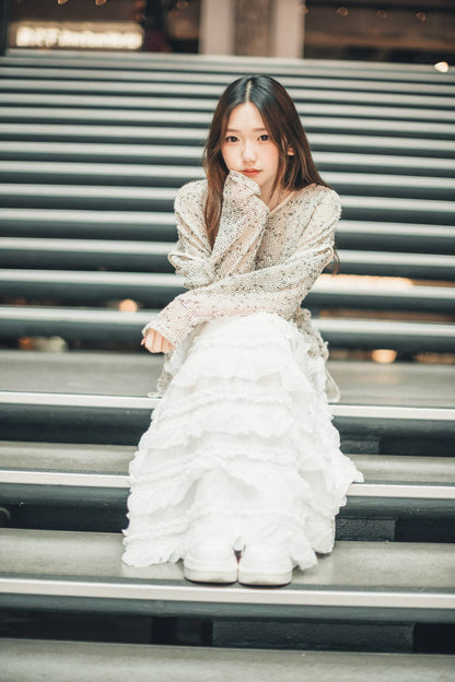 JP線粒點網格罩衫｜3色入