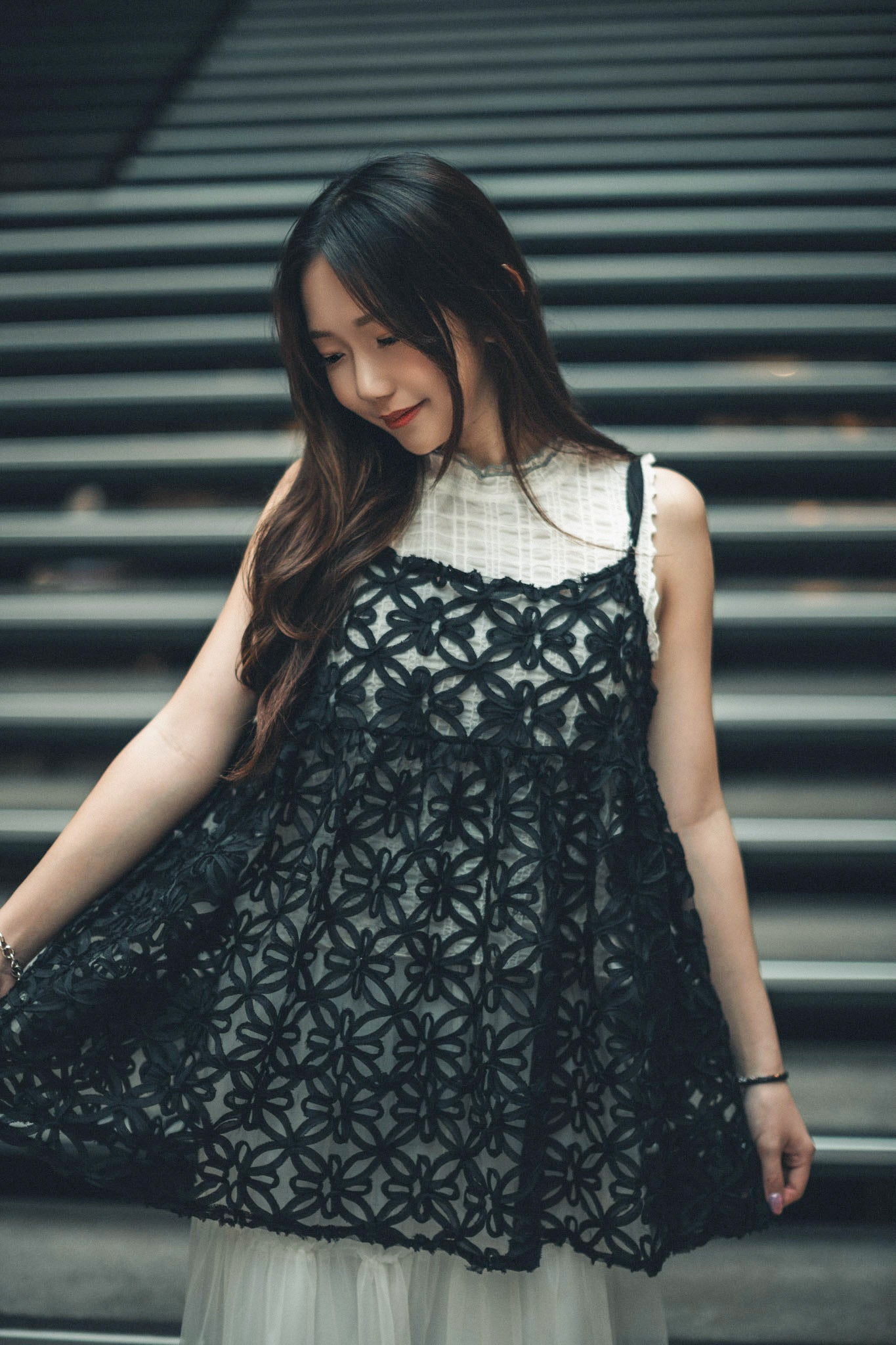 Double Ruffle拼色邊格紋內搭｜3色入