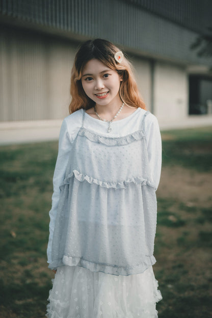 粒粒點花 ✿ 𝚛𝚞𝚏𝚏𝚕𝚎輕透背心layer｜3色入