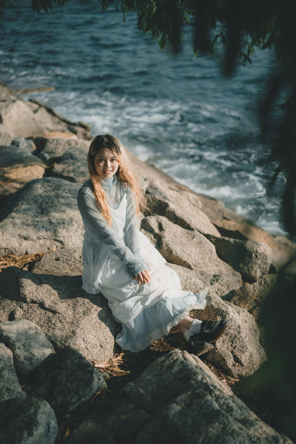 日系🤍 抽褶設計拼接直間花邊半裙｜2色入