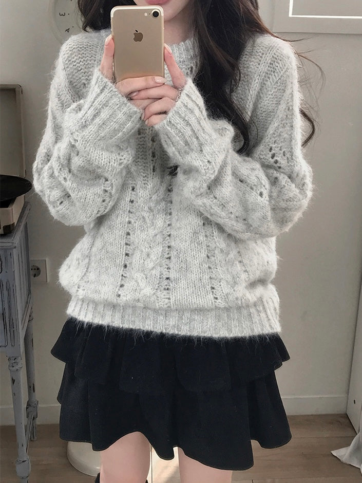莫蘭迪麻花馬海毛針織｜3色入