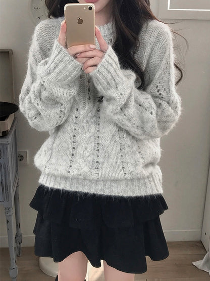 莫蘭迪麻花馬海毛針織｜3色入