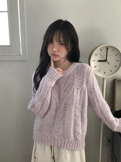 莫蘭迪麻花馬海毛針織｜3色入