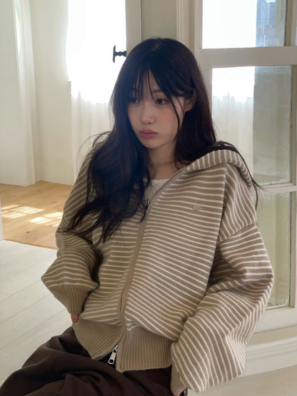 慵懶風橫條連帽jacket｜5色入