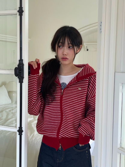 慵懶風橫條連帽jacket｜5色入