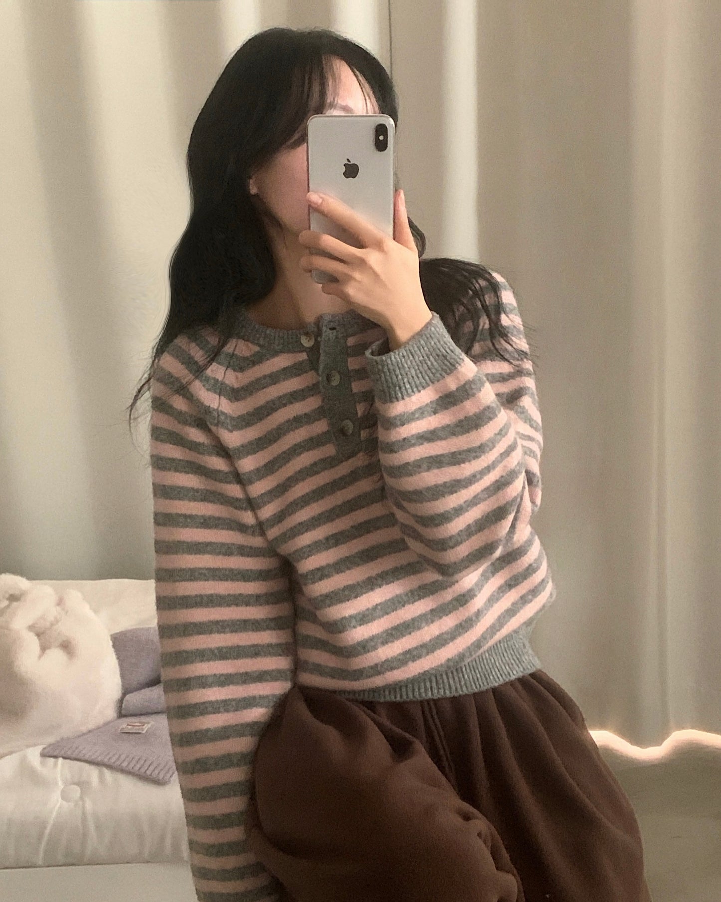 Henley-Neck Daily Stripe Knit｜5色入