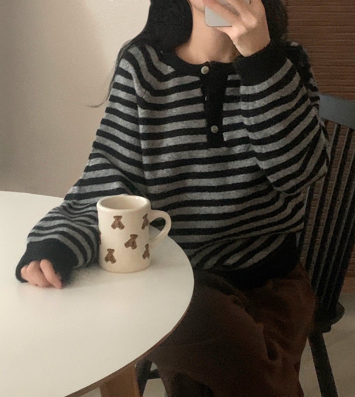 Henley-Neck Daily Stripe Knit｜5色入