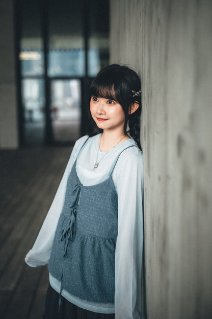 Bling Bling毛毛蝴蝶結綁帶背心｜6色入