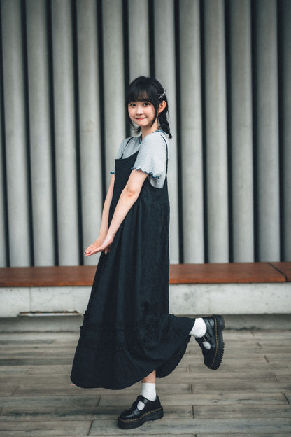 背綁帶壓格紋兩重Ruffle OPS｜3色入