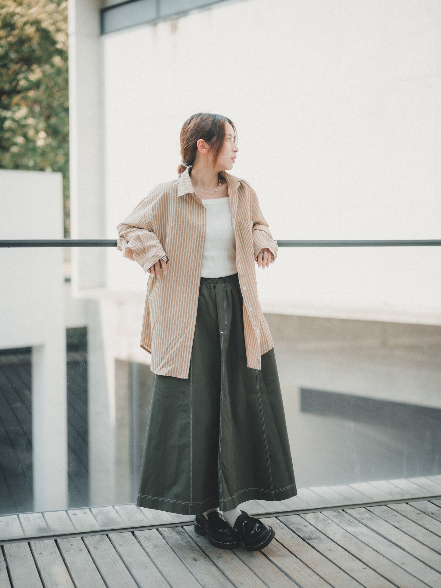 顯瘦裙形！橡筋頭明線A字裙｜3色入