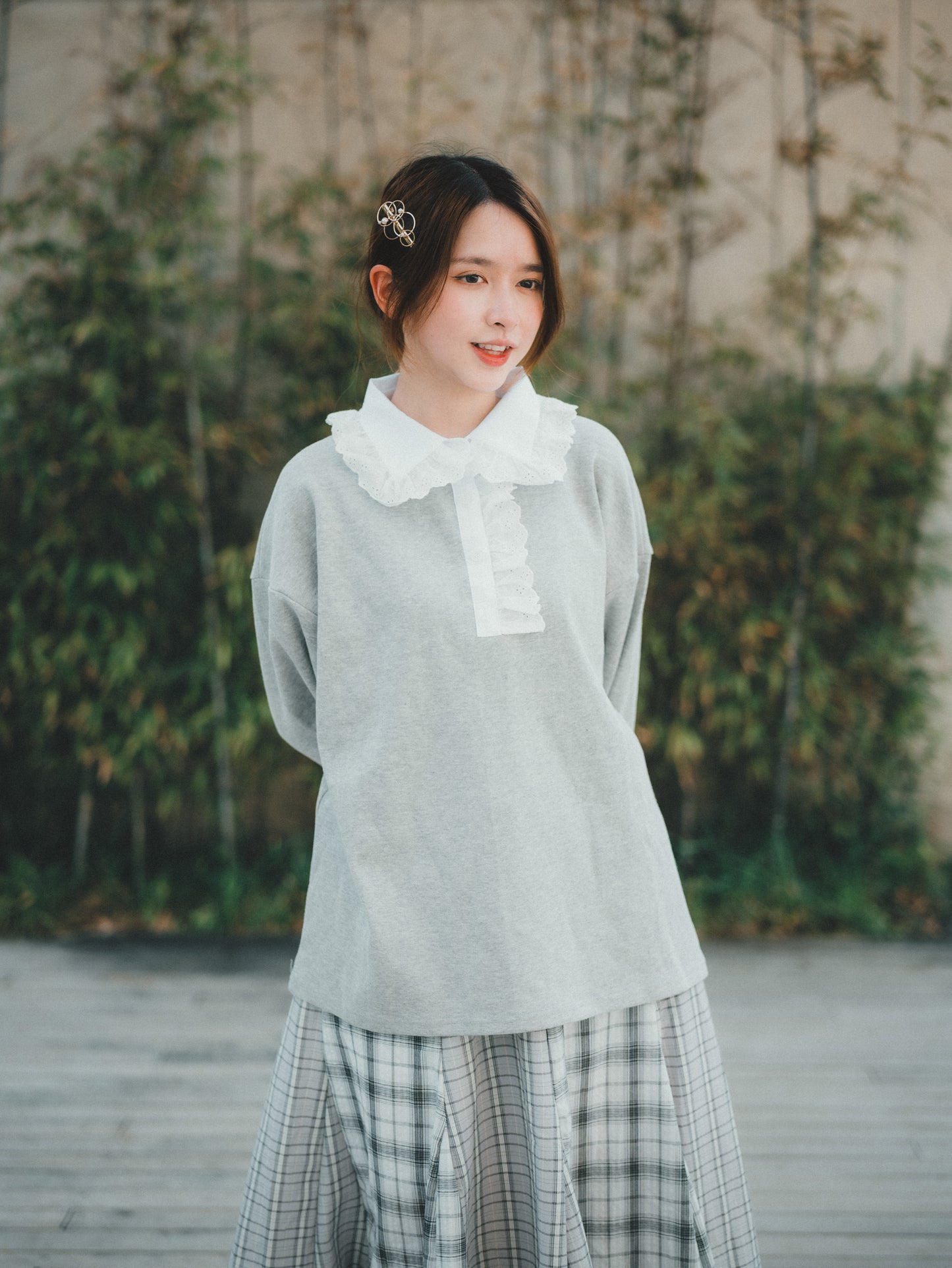 通花娃娃領 ❁ 薄長袖上衣｜2色入