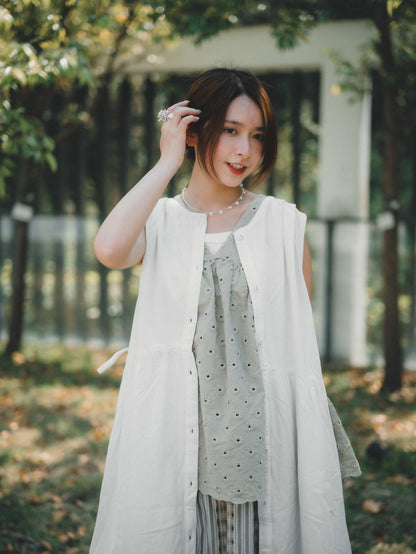 兩面 · 鈕扣 x 褶壓側綁帶ops｜3色入