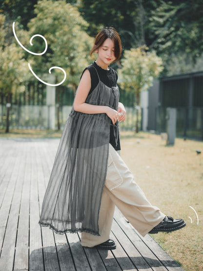 𝟤-𝗐𝖺𝗒仙氣綁帶直條透紗𝗈𝗉𝗌｜4色入