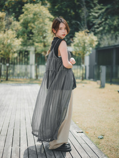 𝟤-𝗐𝖺𝗒仙氣綁帶直條透紗𝗈𝗉𝗌｜4色入