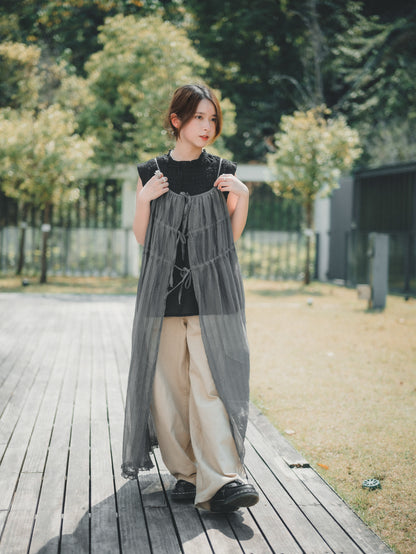 𝟤-𝗐𝖺𝗒仙氣綁帶直條透紗𝗈𝗉𝗌｜4色入