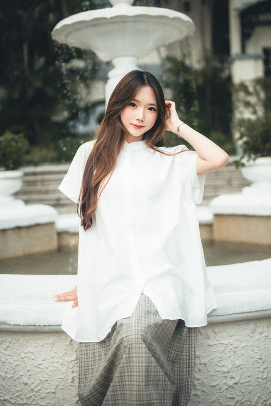 小飛袖鈕扣中長襯衫｜2色入