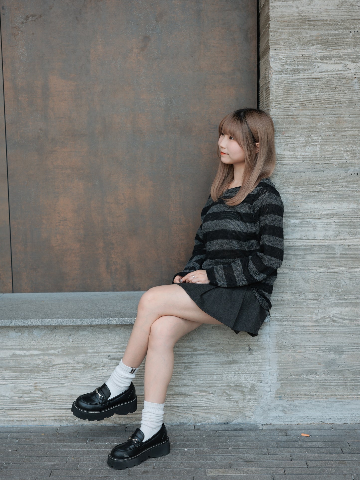 Striped Off Shoulder Knitwear Long Sleeve T-Shirt｜2色入