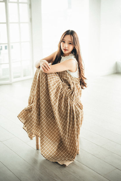 夏季色系🍬格子斜ruffle吊帶ops｜3色入