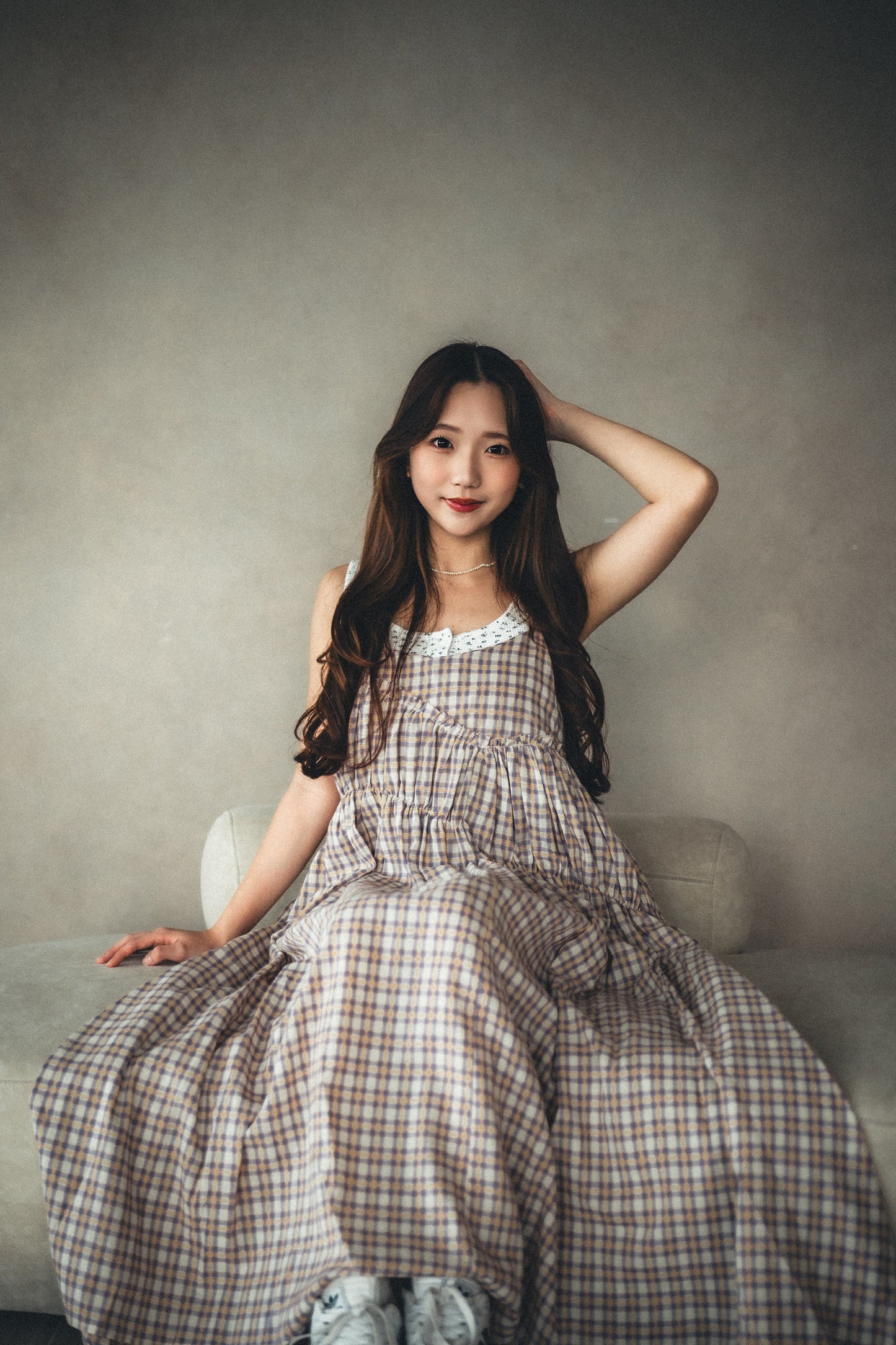 夏季色系🍬格子斜ruffle吊帶ops｜3色入