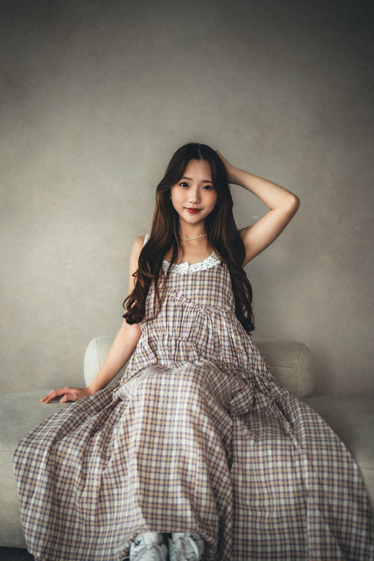 夏季色系🍬格子斜ruffle吊帶ops｜3色入