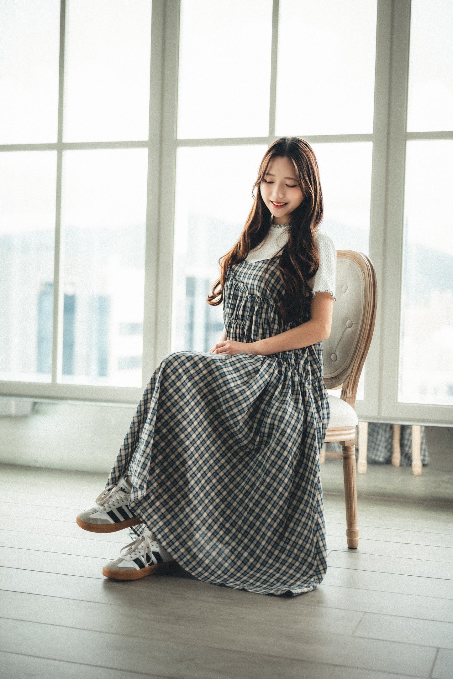 夏季色系🍬格子斜ruffle吊帶ops｜3色入